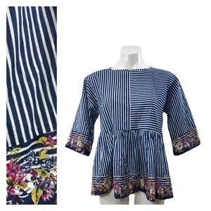 Khaadi Peplum Stripped Trumpet Sleeves Top
